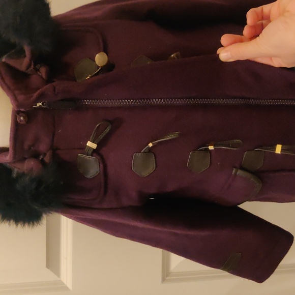 Hunt Kids new classic Purple wool blend rabbit fur detachable Hooded Coat sz 100 - Picture 9 of 16